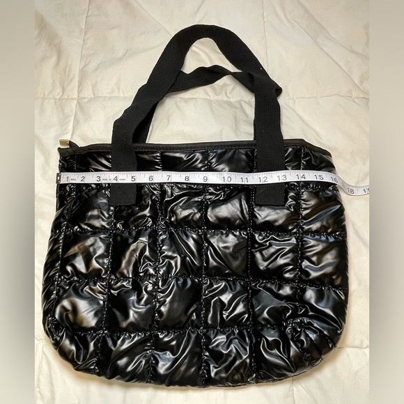 Puffy Black Quilted Small Tote Bag - Picture 1 of 4